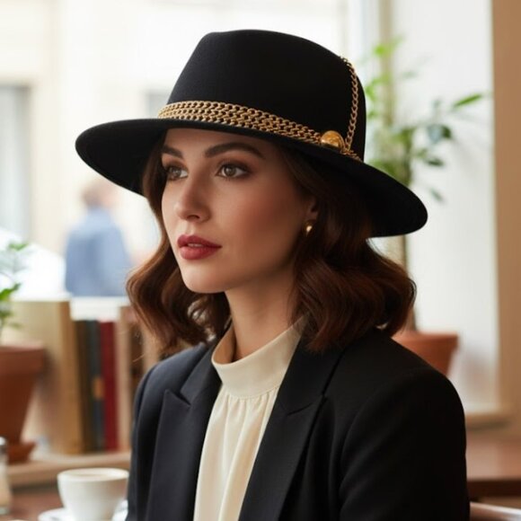 Toucan Vintage Hat 100% Black Wool Gold Chain New York Los Angeles USA - Picture 1 of 6